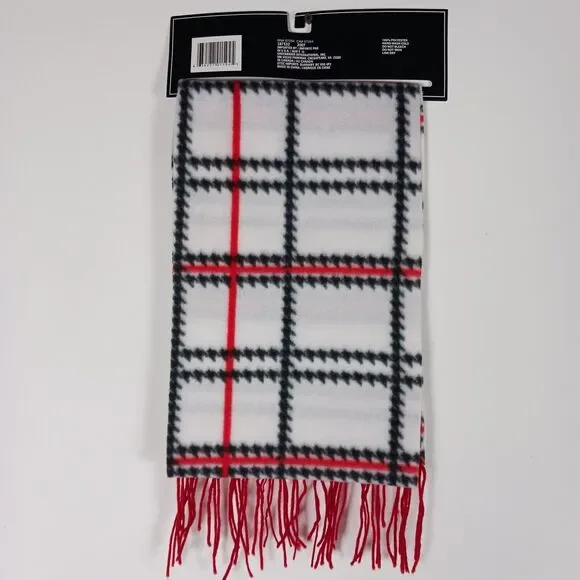 Women's Plaid Fleece Scarf - New White Black Red - Picture 4 of 6